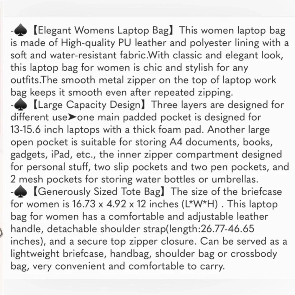 Laptop Bag for Women 15.6 inch Waterproof Laptop Tote Work Bag Leather Bag Black